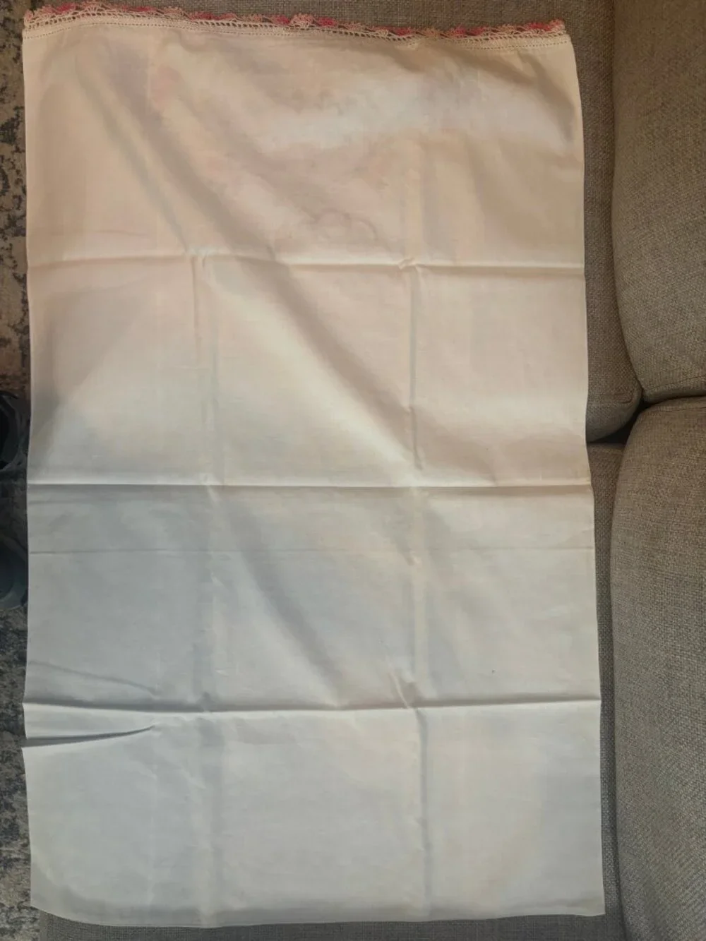 Vintage Hand Embroidered Southern Belle Pillowcase - Crochet Lace Trim Floral